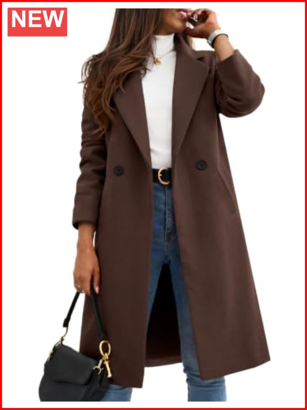Women's Winter Wool Pea Coat Notch Lapel Single Breasted Mid Long